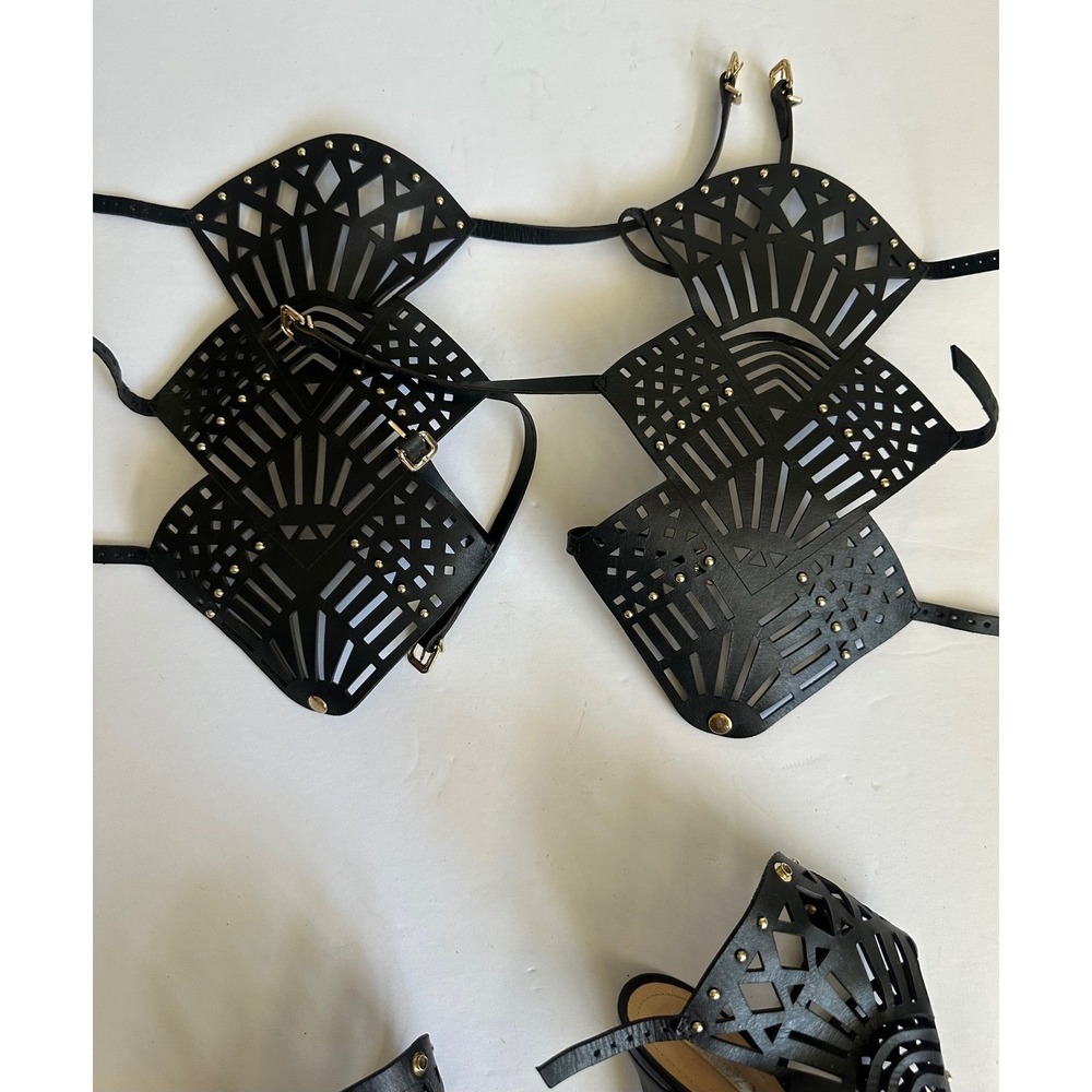 Schutz Brasiliana Gladiator Sandals Black Leather Laser Cut Removable Piece 8B - Picture 12 of 16